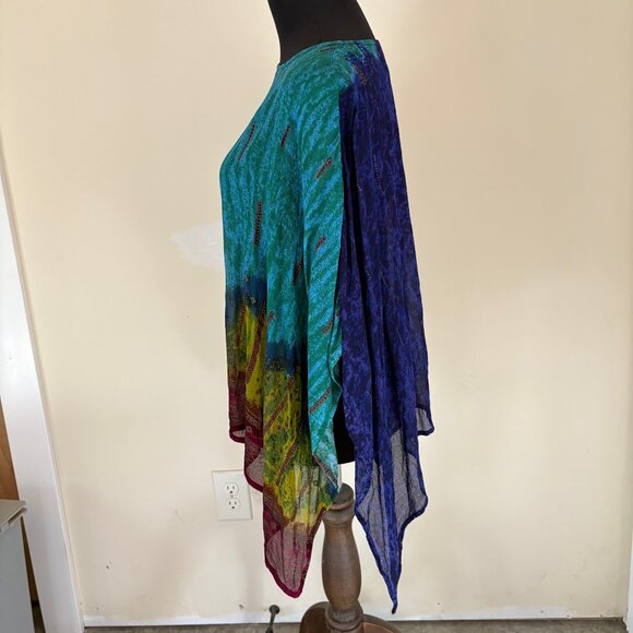 The Pyramid Collection Asymmetrical Crinkle Multicolor Textured Tunic One Size - Picture 3 of 12